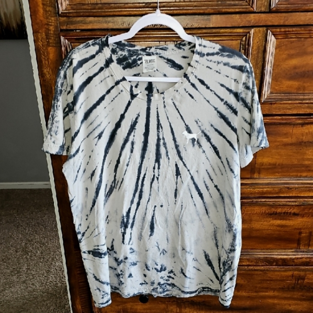 Womens Sz LARGE Victoria Secret Black & Gray Tie Dye Tshirt!